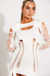 White Cut Out Braid Detail Long Sleeve Mini Dress