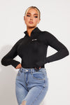 Black High Neck Zip Sportline Long Sleeve Top