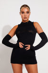Black Knitted High Neck Contour Mini Dress
