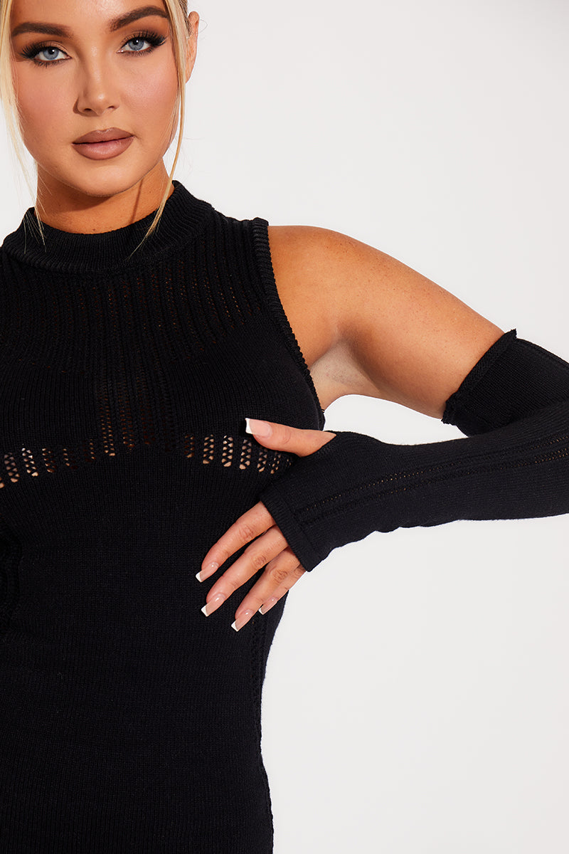 Black Knitted High Neck Contour Mini Dress