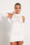 White Knitted High Neck Contour Mini Dress