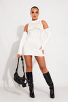 White Knitted High Neck Contour Mini Dress