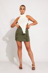 Khaki Cargo Pocket Front High Rise Mini Skirt