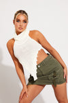 Khaki Cargo Pocket Front High Rise Mini Skirt