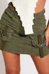 Khaki Cargo Pocket Front High Rise Mini Skirt