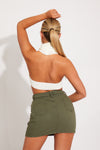 Khaki Cargo Pocket Front High Rise Mini Skirt