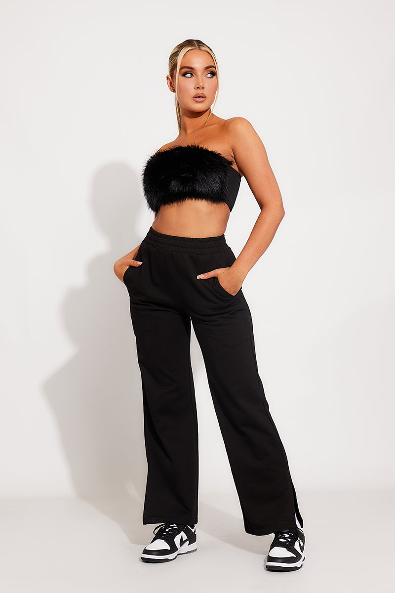 Black Oversized Split Hem Wide Leg Joggers