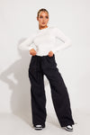 Black Low Rise Oversized Parachute Cargo Pants