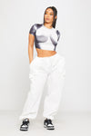 White Low Rise Oversized Parachute Cargo Pants