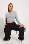 Black Cut Out Drawstring Parachute Cargo Pants