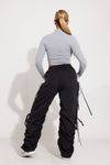Black Cut Out Drawstring Parachute Cargo Pants
