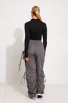 Grey Cut Out Drawstring Parachute Cargo Pants
