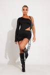 Black Asymmetric One Shoulder Crop Top & Mini Skirt