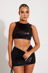 Black Metallic Ruched Crop Top & Mini Skirt