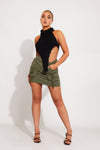 Black Knit Turtle Neck Open Back Crop Top