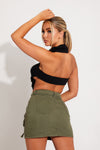 Black Knit Turtle Neck Open Back Crop Top