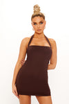 Brown Halter Square Neck Bodycon Mini Dress