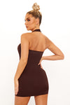 Brown Halter Square Neck Bodycon Mini Dress