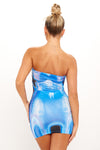 Blue Body Print Graphic Strapless Bandeau Mini Dress