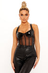 Black Vinyl Corset Detail Bustier Crop Top