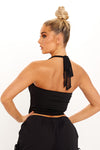 Black Halter Corset Hook & Eye Detail Crop Top