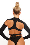 Black High Neck Cut Out Mesh Detail Long Sleeve Bodysuit