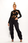 Black High Neck Cut Out Mesh Detail Long Sleeve Bodysuit