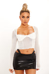 White Mesh Lace Bustier Long Sleeve Crop Top