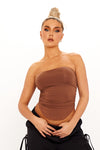 Brown Ruched Bandeau Curved Hem Crop Top