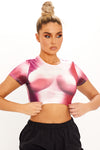 Red Body Print Tie Dye Short Sleeve Crop Top