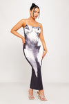 Black Body Heat Print Strappy Bodycon Maxi Dress