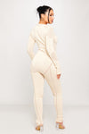 Beige Knitted Zip Detail Contour Jumpsuit