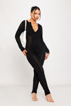 Black Knitted Zip Detail Contour Jumpsuit