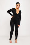 Black Knitted Zip Detail Contour Jumpsuit
