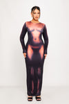 Black Body Heat Map Print Long Sleeve Maxi Dress