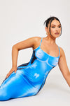 Blue Body Heat Print Strappy Bodycon Maxi Dress