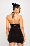 Black Metallic Halter Bustier Ruched Mini Dress