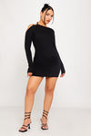 Black Adjustable Strap Backless Long Sleeve Mini Dress