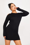 Black Adjustable Strap Backless Long Sleeve Mini Dress