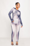 Grey Body Print Bodysuit & High Waist Leggings Co-Ord