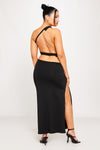 Black One Shoulder Buckle Detail Open Back Maxi Dress