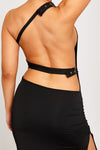 Black One Shoulder Buckle Detail Open Back Maxi Dress