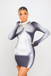 Black & White Body Heat Print High Neck Mini Dress
