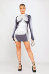 Black & White Body Heat Print High Neck Mini Dress