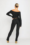 Black Plunge Long Sleeve Wrap Top & Split Leggings Co-Ord