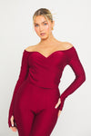 Wine Plunge Long Sleeve Wrap Top & Split Leggings Co-Ord