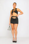 Black Cut Out Buckle Detail Crop Top & Mini Skirt Co-Ord