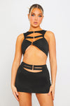 Black Cut Out Buckle Detail Crop Top & Mini Skirt Co-Ord