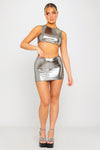 Silver Metallic Sleeveless Crop Top & Mini Skirt Co-Ord