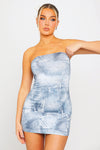 Blue Denim Print Bandeau Bodycon Mini Dress